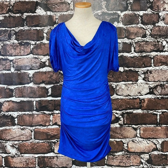 Aidan Maddox Dress Women's 6 Blue Bodycon Short Sleeve Scoop Neck Knee Length - Picture 5 of 17